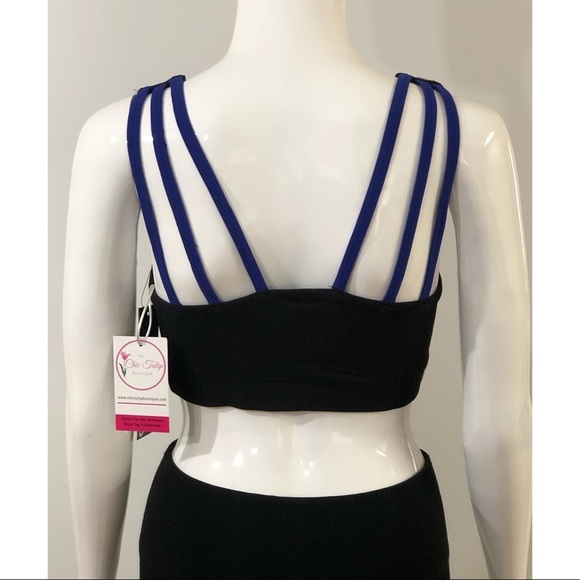 Mono B Womens size S Sports Bra Criss Cross top Royal Blue Black multi straps - Picture 4 of 13